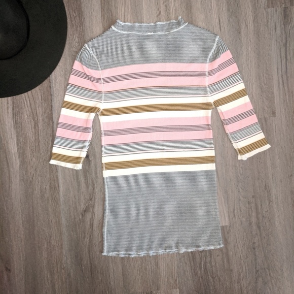 Free People Striped 3/4 Sleeve High Neck Tee XS - Picture 2 of 5